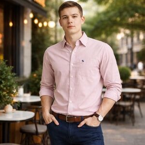 ABERCROMBIE‎ & FITCH Pink Pinstripe Muscle Fit Button Down Shirt Preppy Men M